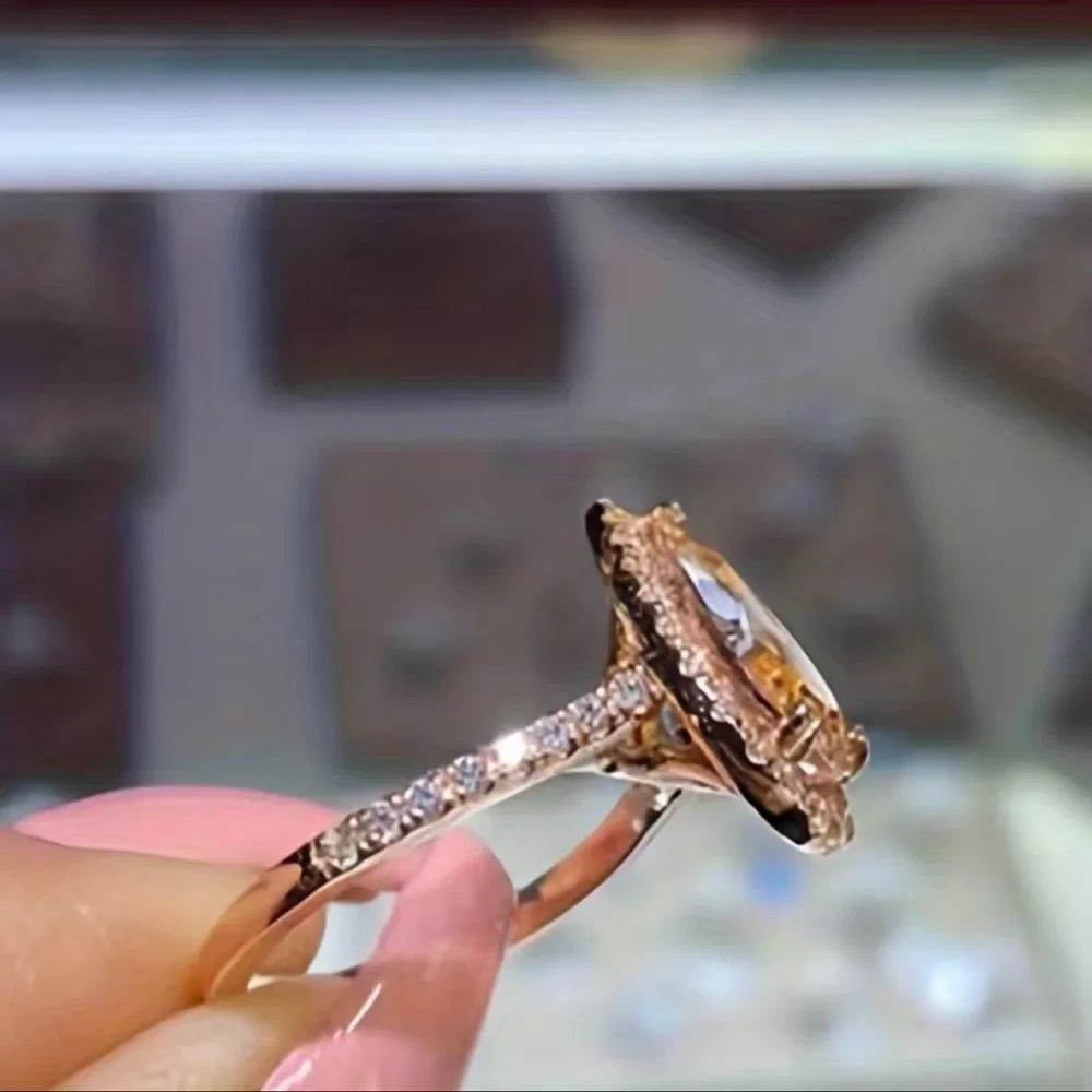 Teardrop Rose Gold Pink Cubic Zirconia Ring - Picture 4 of 5